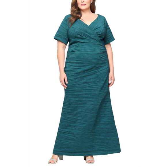 NEW ALEX EVENINGS women's empire waist a line dress in emerald